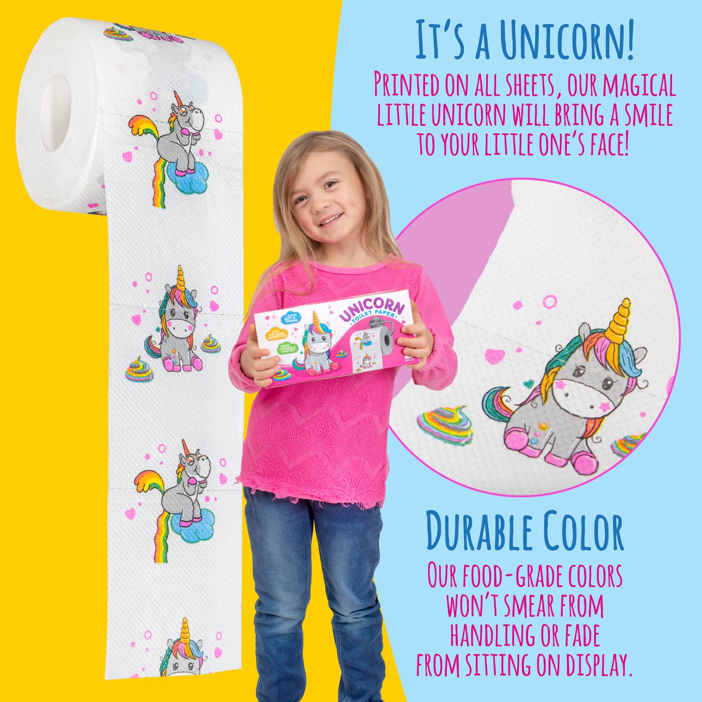 Unicorn toilet paper, Pink Toilet Paper for Toddler Potty Training, Novelty Toilet Paper, Colored Toilet Paper, Unicorn Gag Gift, Fancy Toilet Paper, Unicorn Bathroom Decoration for Girls