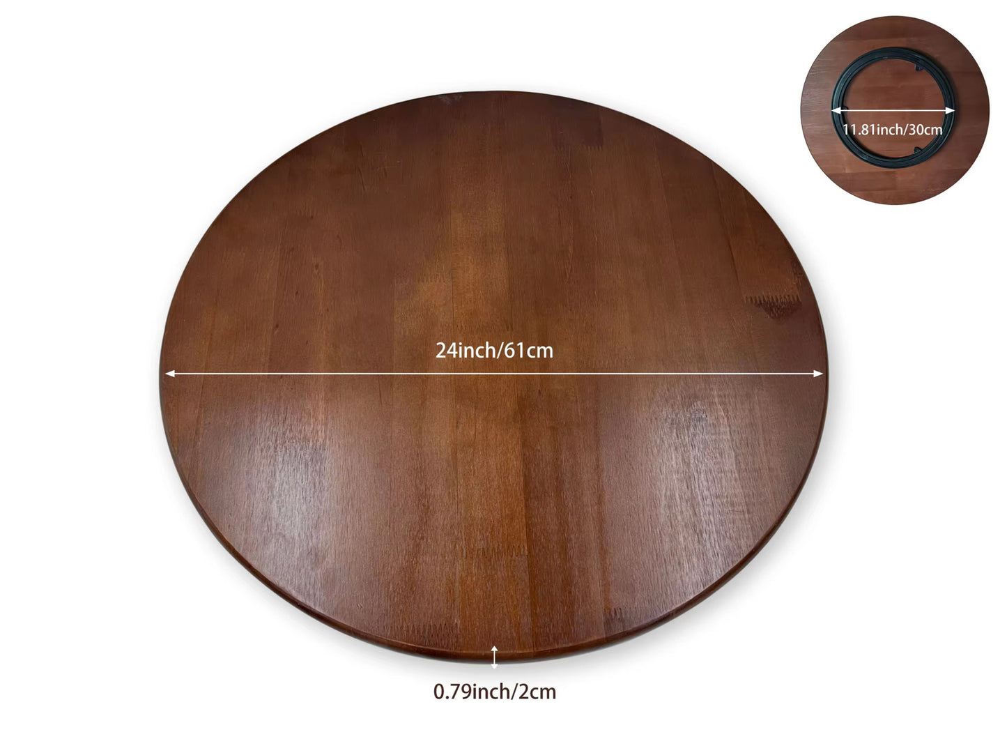 24" Wooden Lazy Susan – Dark Brown Rotating Tray for Dining Table, Kitchen & Pantry  Handcrafted Pine Wood Turntable