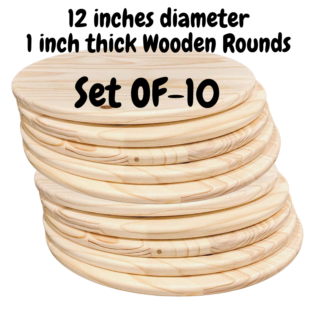 Set of 10 Pine Wooden Circles 12'' Diameter And 1'' Thickness for Art ,Crafts & Other DIY Projects