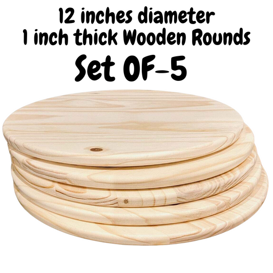 Set of 5 Pine Wooden Circles 12'' Diameter And 1'' Thickness for Art ,Crafts & Other DIY Projects