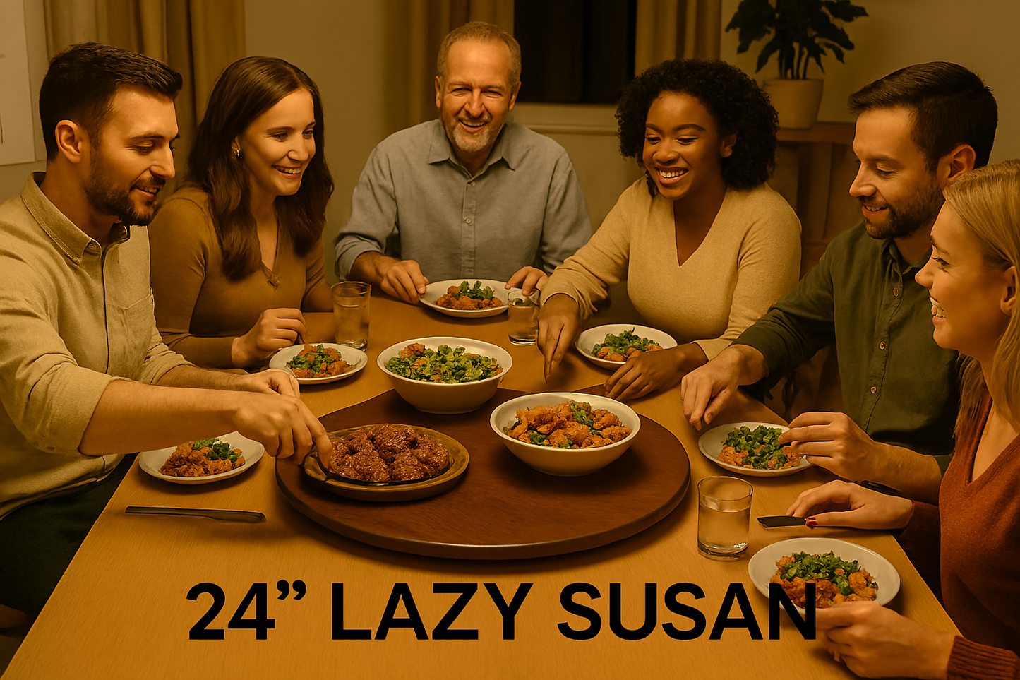 24" Wooden Lazy Susan – Dark Brown Rotating Tray for Dining Table, Kitchen & Pantry  Handcrafted Pine Wood Turntable