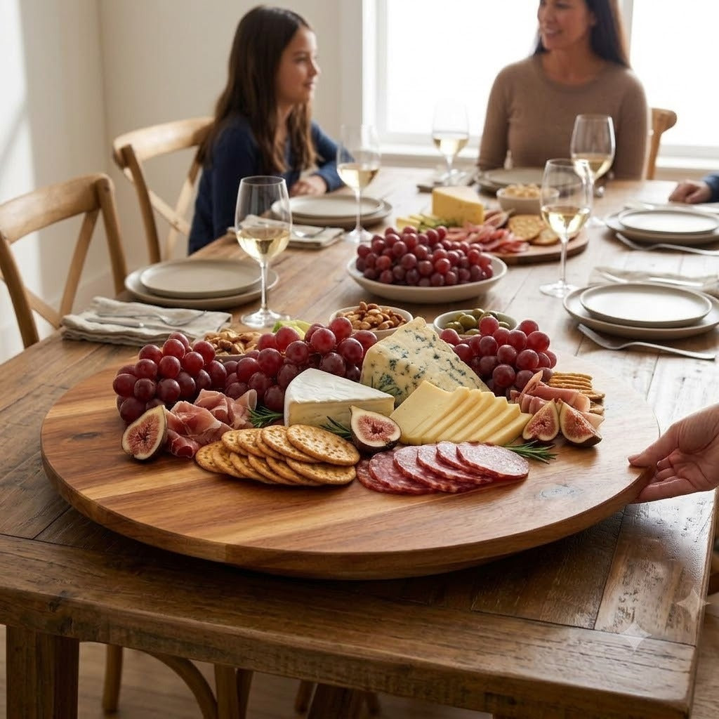 30 Inch Acacia Wood Lazy Susan 360 Degree Rotating Table Turntable