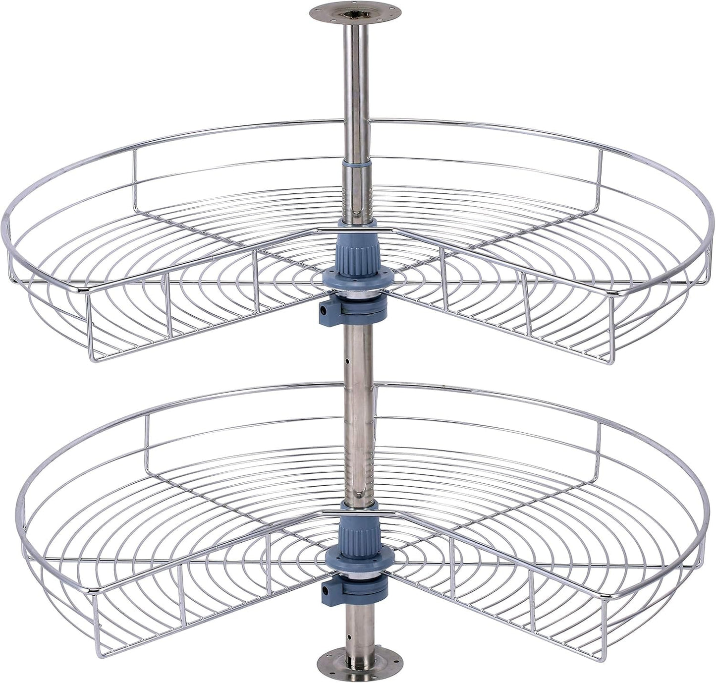CLS 28 Inch Kidney Shape Lazy Susan Cabinet Organizer 2 Tier 280 Degree Rotating Corner Storage Chrome